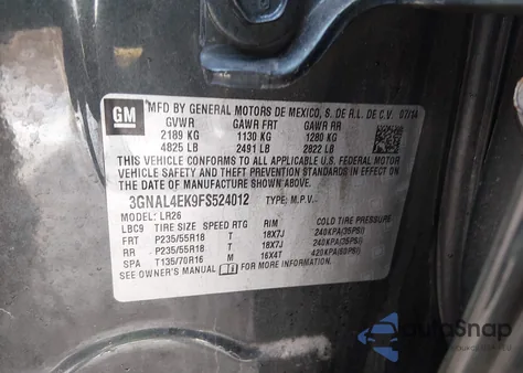 2015 Chevrolet Captiva Sport Ltz из США, поврежденный, VIN 3GNAL4EK9FS524012